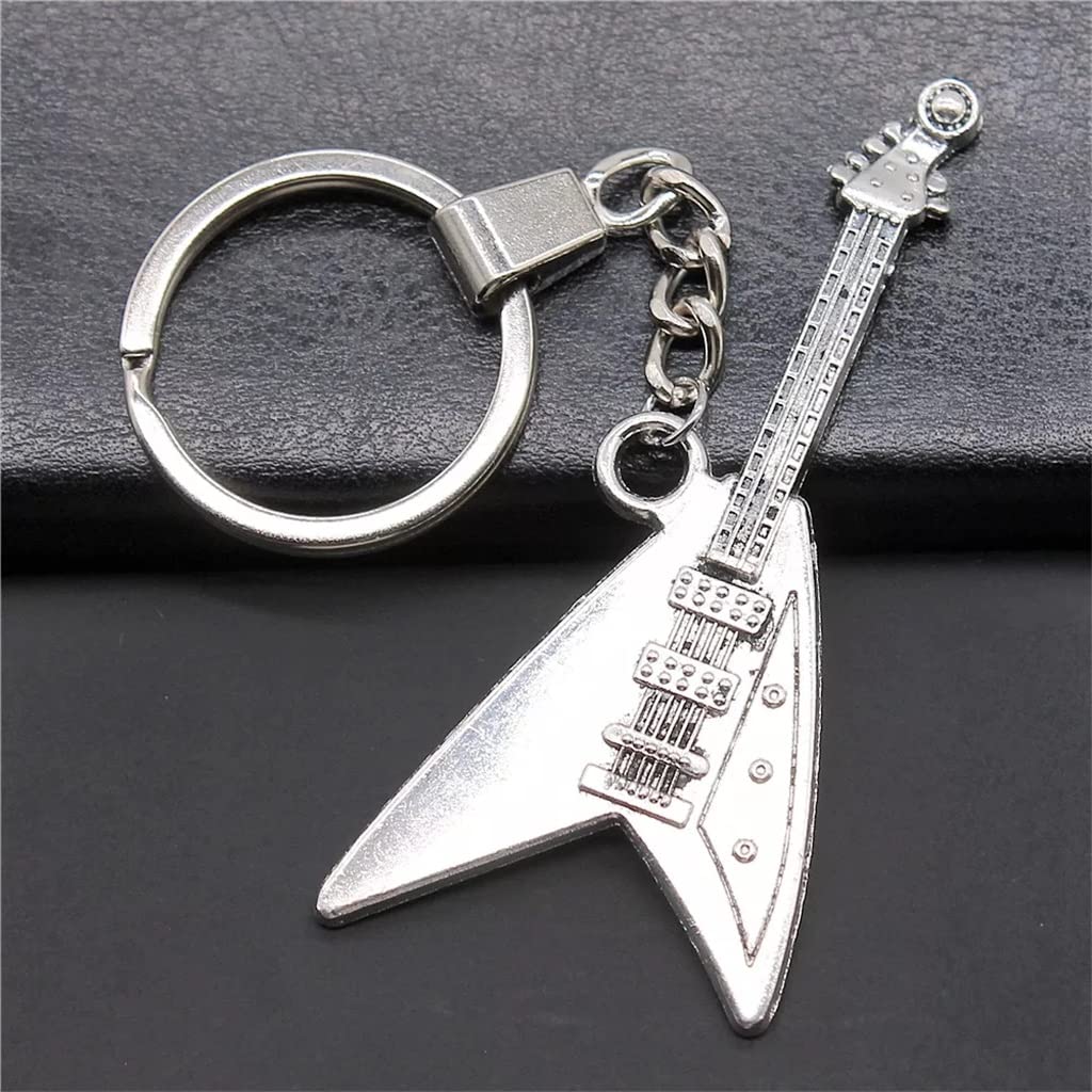 Antyczny kolor 77x32mm gitara elektryczna Charms wisiorki mężczyźni łańcuszek do kluczyka do samochodu uchwyt pierścieniowy brelok
