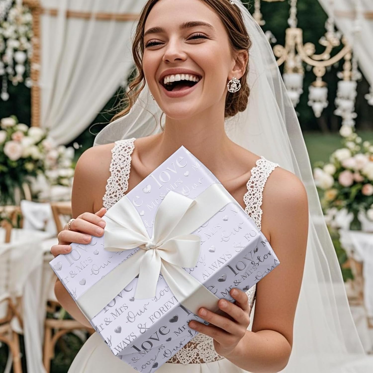 RUSPEPA Wedding Wrapping Paper, Mini Roll, Silvery Gold Foil LOVE Design, Perfect for Wedding, Bridal Shower, Anniversary, Engagement, 17 Inches x 16.5 Feet - Image 6