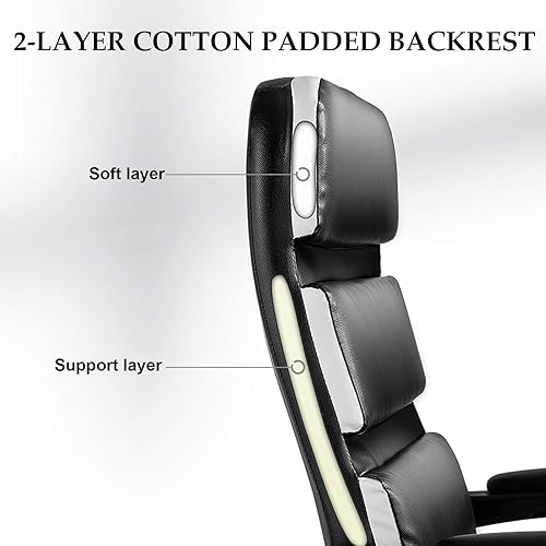 Miniatura 2 de Silla de oficina de piel sintética con respaldo alto, ergonómica, giratoria, con reposapiés retráctil y soporte lumbar (altura ajustable)