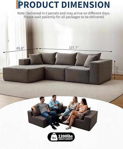 Miniatura 4 de GarveeLife Sofá modular modular de 108 pulgadas, sofá modular de nube con diván en forma de L, moderno sofá modular de asiento profundo, sofás
