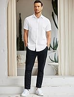 Vista 4 de COOFANDY Camisa Oxford de manga corta para hombre, de algodón, con botones y ajuste regular