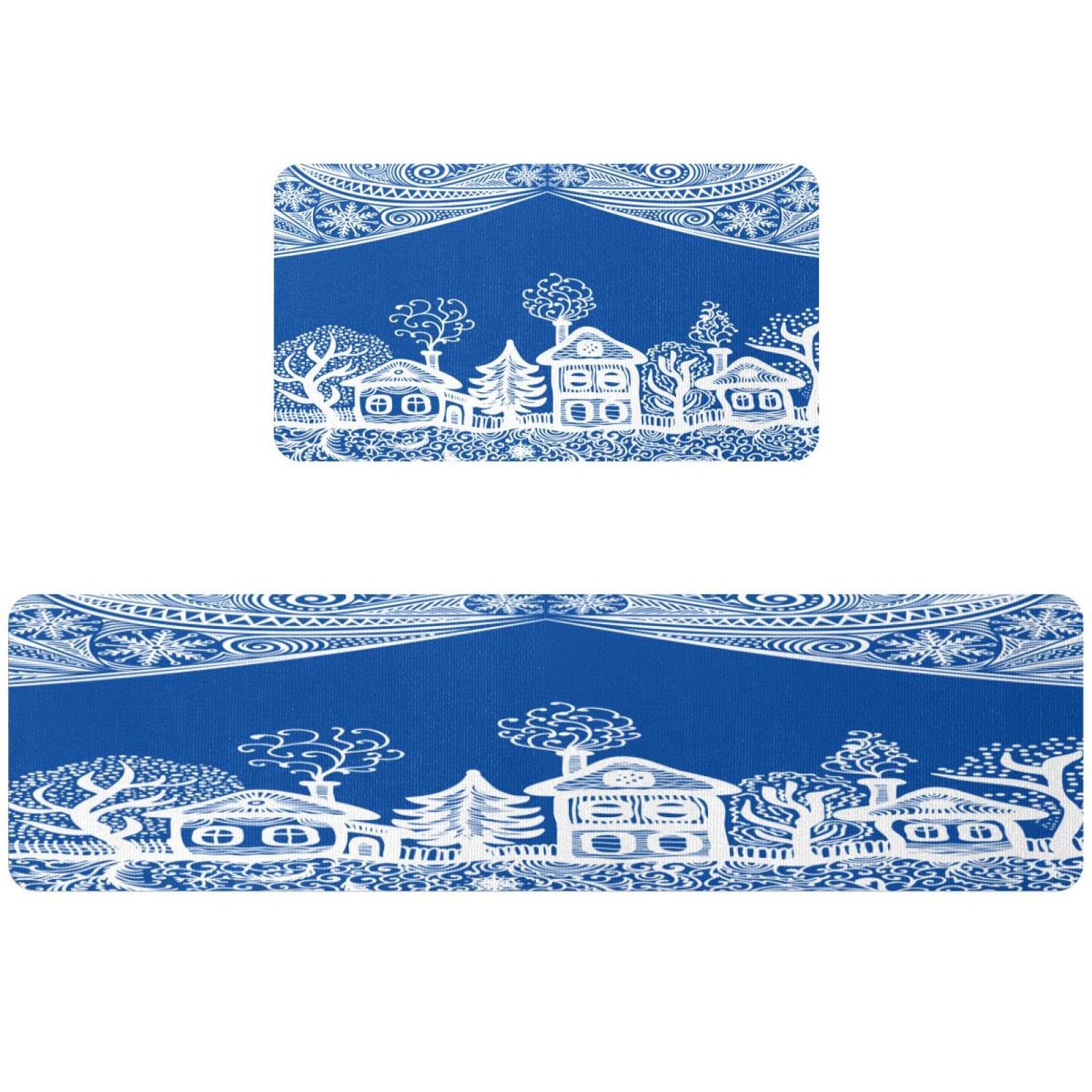 Tapete de cocina azul VAPOKF antideslizante lavable en pack de 2 piezas para el hogar