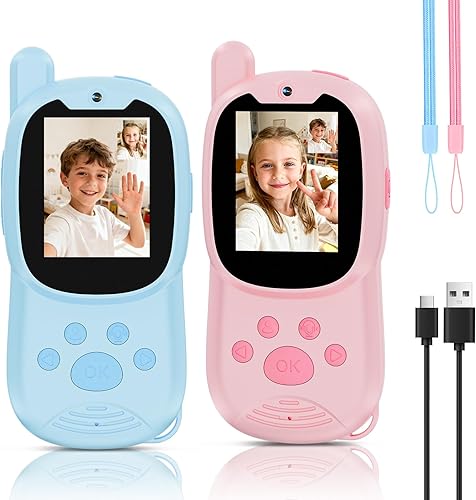 Walkie Talkies de video para niños con cámara, paquete de 2 juguetes Walkie-Talkie recargables para niños y niñas de 3 a 12 años, regalos de