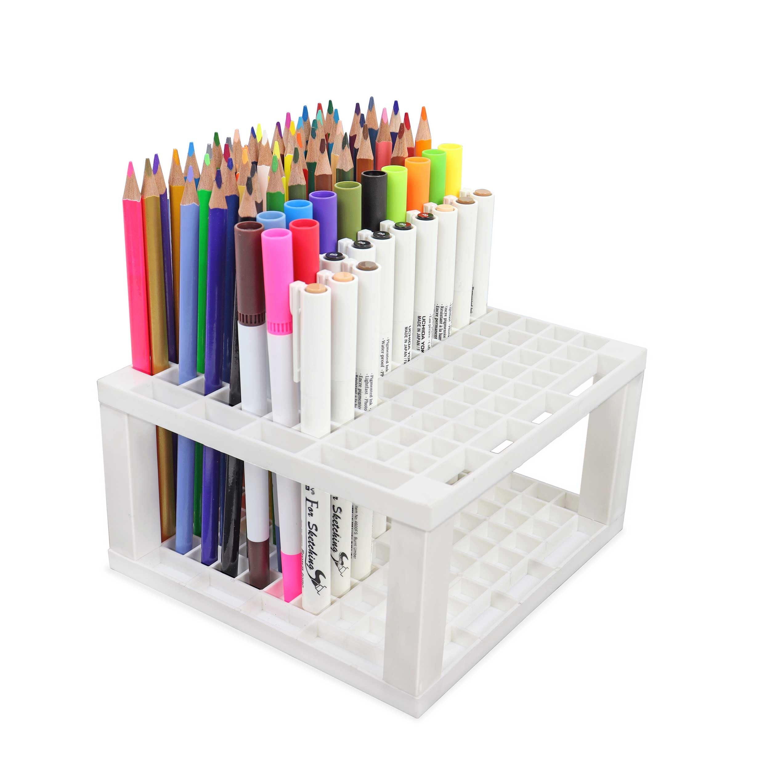 Liquidraw 107 Hole Brush and Pencil Holder, Plastic Organiser (White)