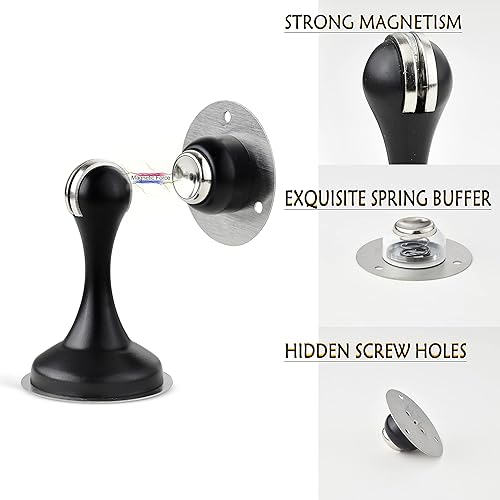 Miniatura 8 de Tope magnético de puerta de níquel cepillado, paquete de 6 topes magnéticos para puerta, sin necesidad de taladrar cinta adhesiva de doble cara 3M,