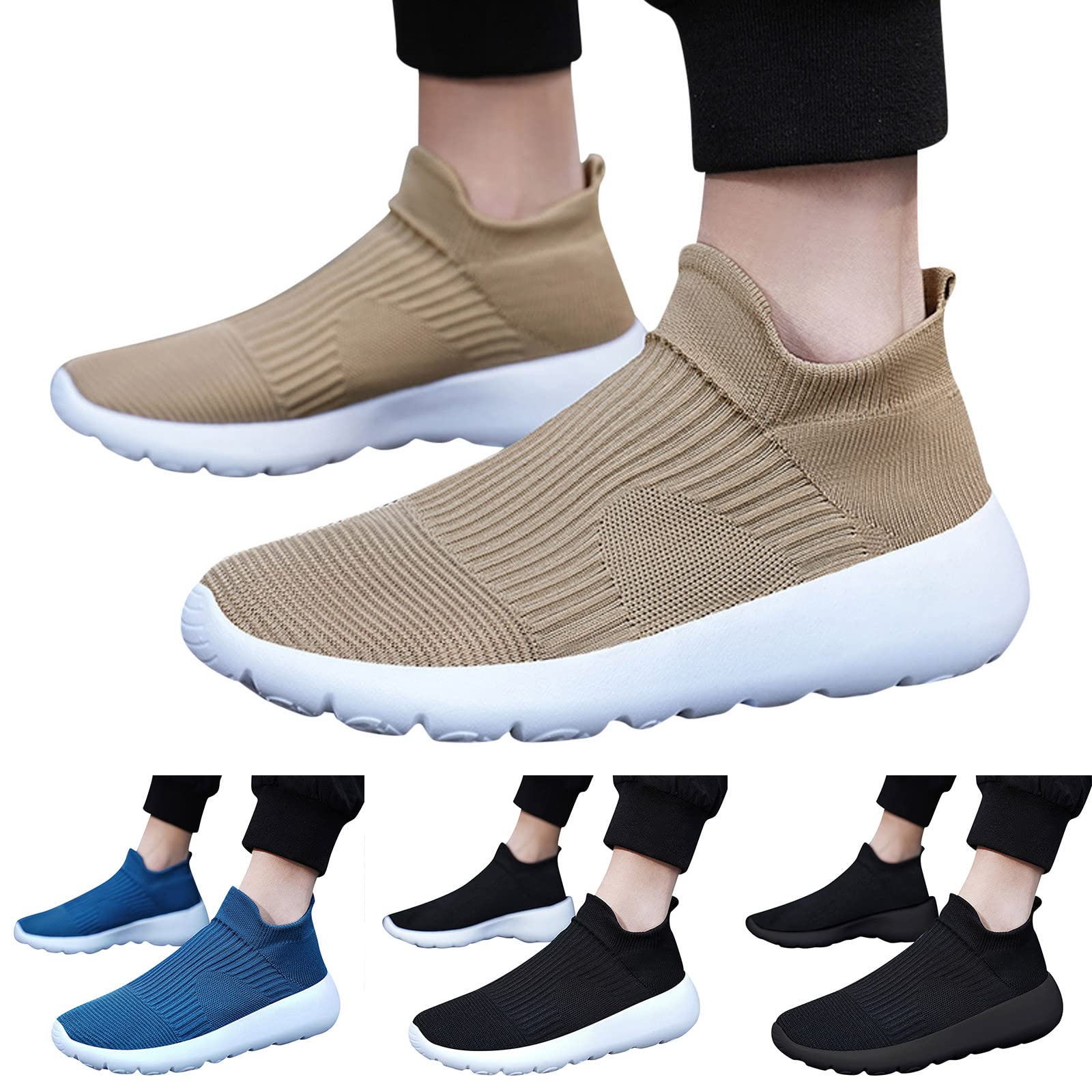 Generisch Herren Sneakers Herren Sneaker Neuartiges Mesh Design Atmungsaktive Bequeme Slip On Schuhe Einfarbig Modisch Langlebig