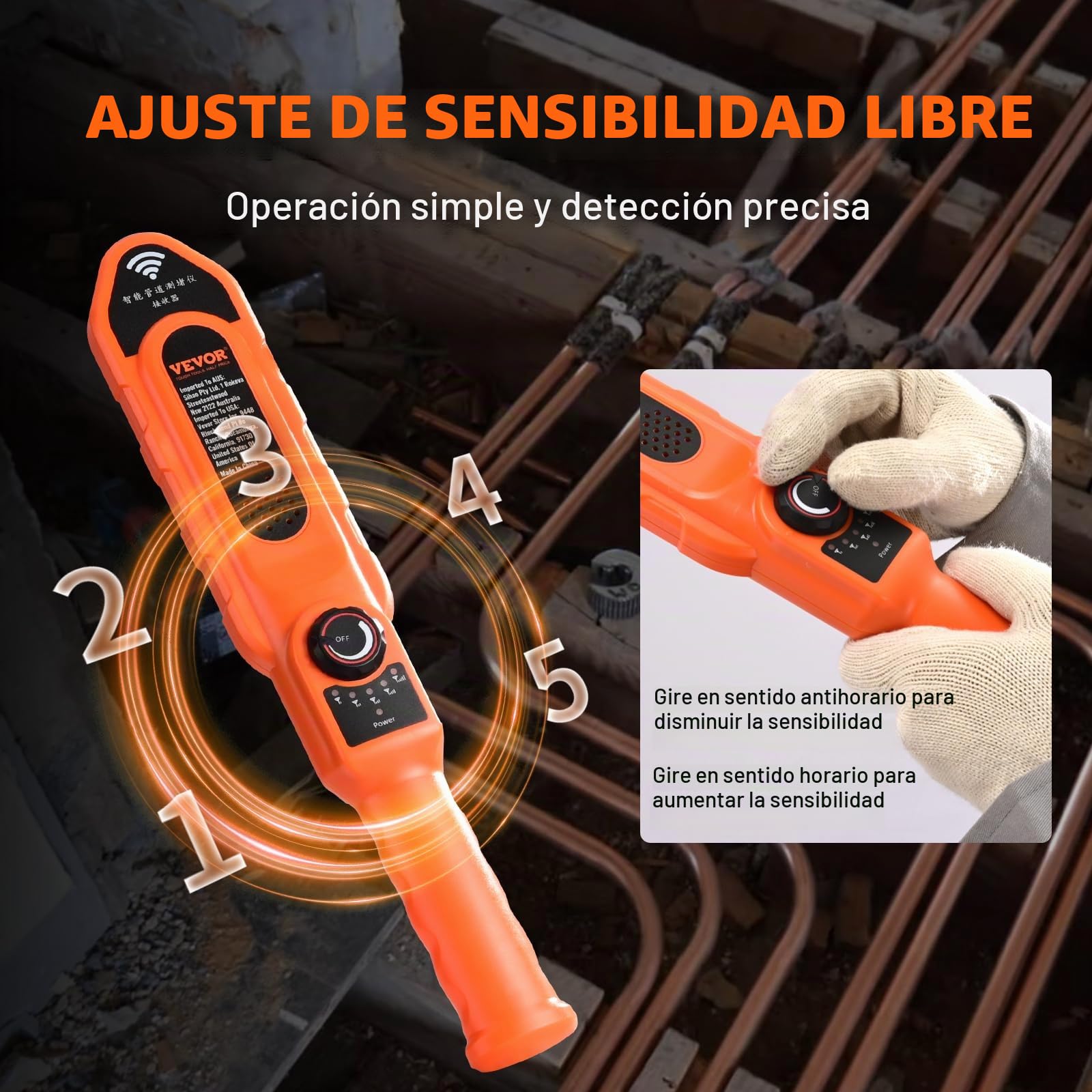 VEVOR Detector de bloqueo de tuberías Localizadores de tuberías 30m Impermeable IP67 Sensibilidad ajustable Escáner de pared de alcantarillado Herramienta de plomería para tubos de metal plástico PVC