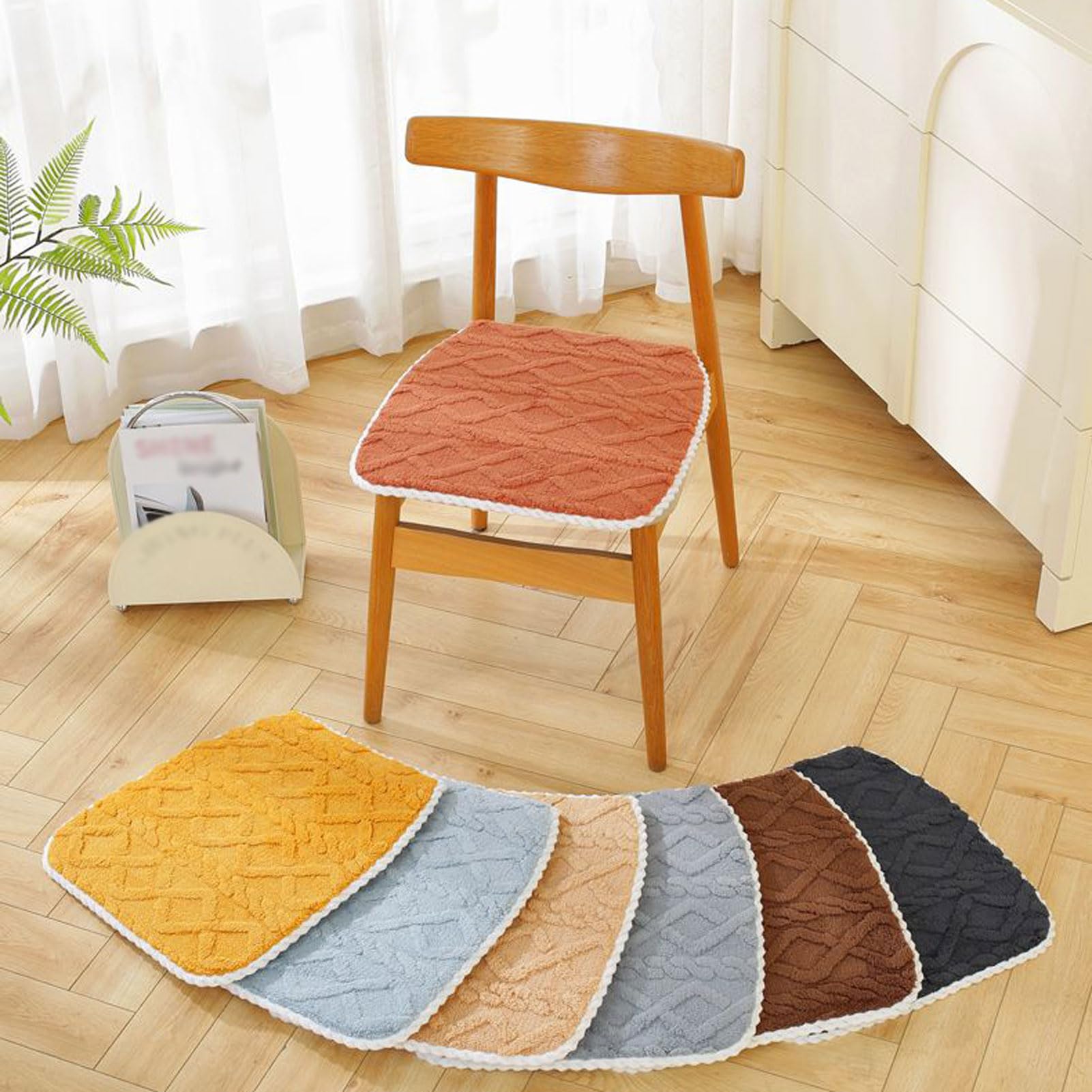 Cuscini per sedili Invernali 4 Pezzi Spessi e Caldi, Antiscivolo, con Cinghie per sedie da Ufficio e da Pranzo (G 40 * 40 cm/16 * 16 Pollici)