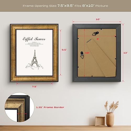 Miniatura 4 de Golden State Art, 8 x 10 oro antiguo con marco de color negro Soporte de caballete, colgador de dientes de sierra Exhibición de paisaje, retrato