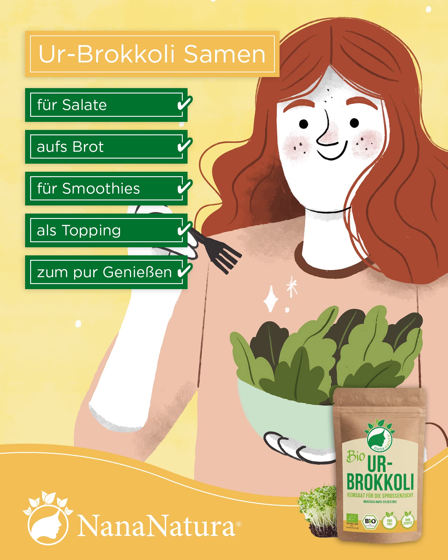 NanaNatura's Graines à Germer Bio | pour la Culture de Pousses | avec un taux de germination supérieur | Microgreens (Brocoli Bio, 600g)