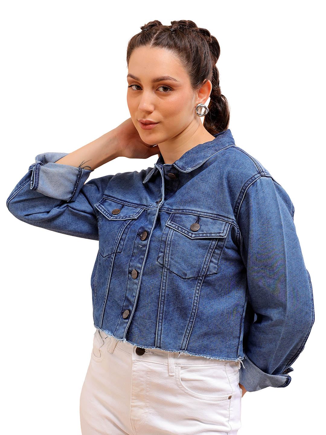 freehand by The Indian Garage Co Women Slim Fit Denim Trucker Jacket-picture-31