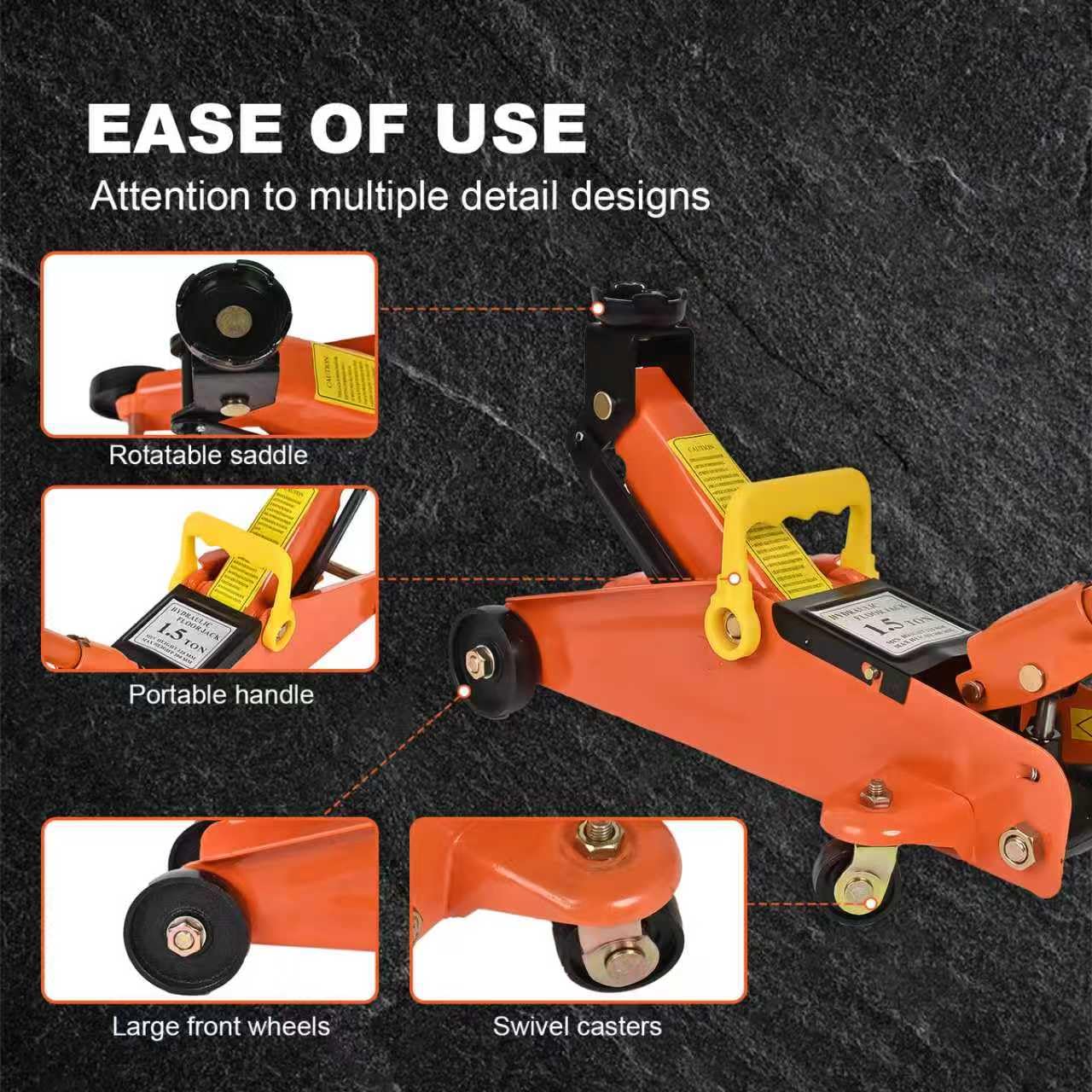 Hydraulic Floor Jack 1.5 Ton (3,300 lbs) Portable Trolley Car Jack with 360° Rotating Saddle, Heavy Duty Steel Car Lift for Cars and Medium Vehicles, Orange