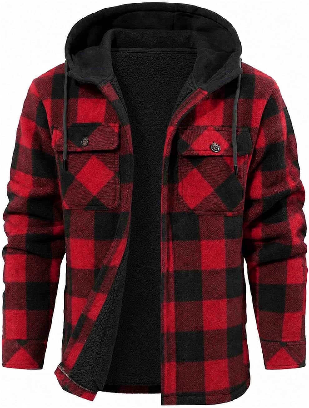 Wizoat Mens Flannel Jacket Plaid Shirts Sherpa Lined Button Hoodie Coat