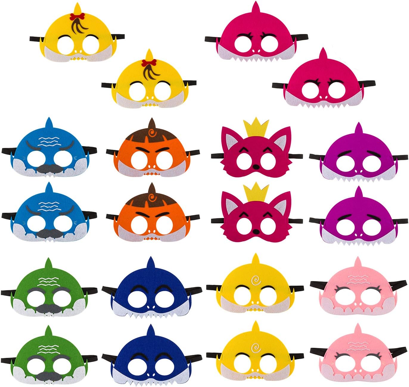 20Pcs Little Shark Mask Children's Birthday Party Family Party Cute Cartoon Soft Graduation Gift Boys Girls Parties Supplies Multicolor