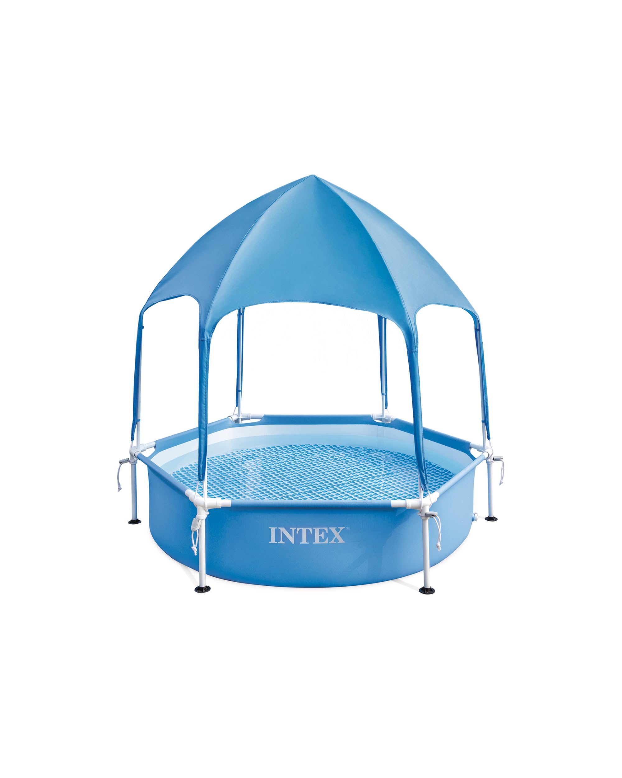 INTEX 28209EP Überdachung Metallrahmen Aufstellpool 1,8 m x 38,1 cm - Eingebauter Baldachin-Sprüher - Pannensicheres Material - Einfache Montage - 185 Gallonen Kapazität