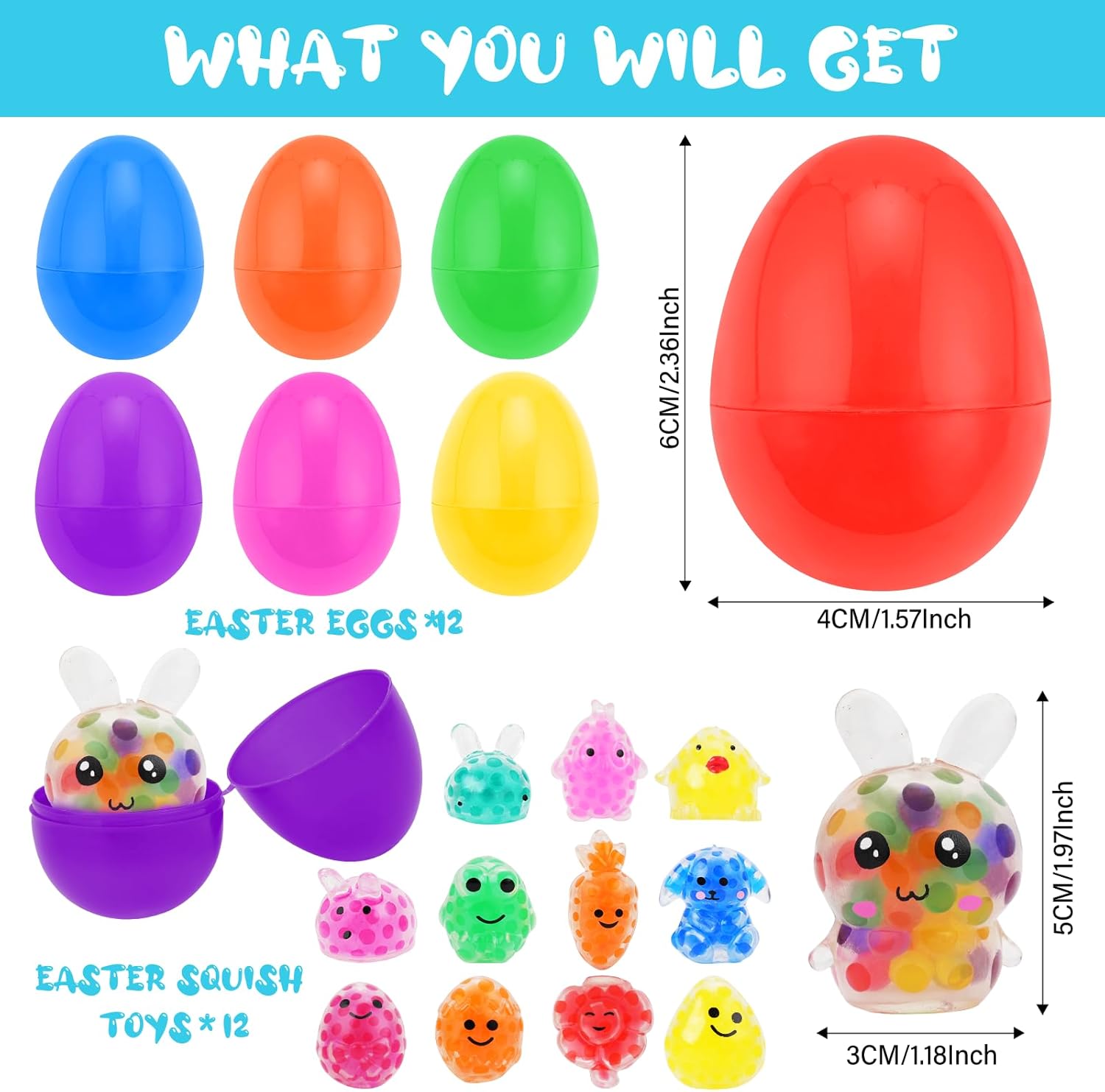 12 Pack Prefilled Easter Eggs with Squeeze Toys Inside, Easter Basket Stuffers Easter Egg Fillers, Gift Exchange and Party Favors