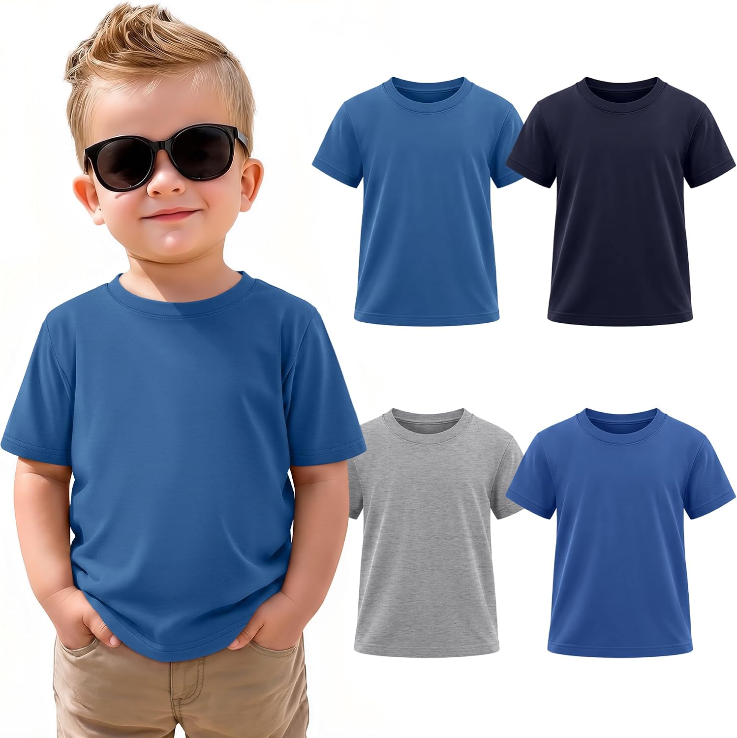 4 Pack Toddler Boys Short Sleeve Shirts Crew Neck Loose Fit Tees Summer Casual Soft Kids Shirts Size 18M-5T