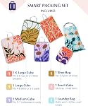 Gonex Cubes d'emballage de compression, 6pcs Rangement extensible Sacs à bagages de voyage Organisateurs avec sac à chaussures Sac à laver, Cubes de voyage pour transporter les valises (flowers)