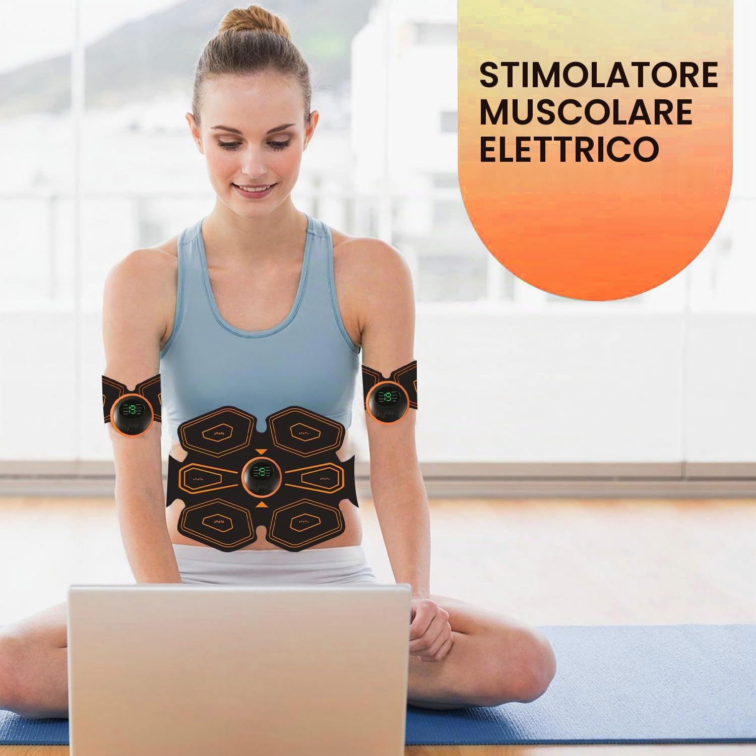 Elettrostimolatore per Addominali,Elettrostimolatore Muscolare Professionale,Elettrostimolatore Addominali, EMS Stimolatore Muscolare Addome/Braccio/Gambe/Waist/Glutei