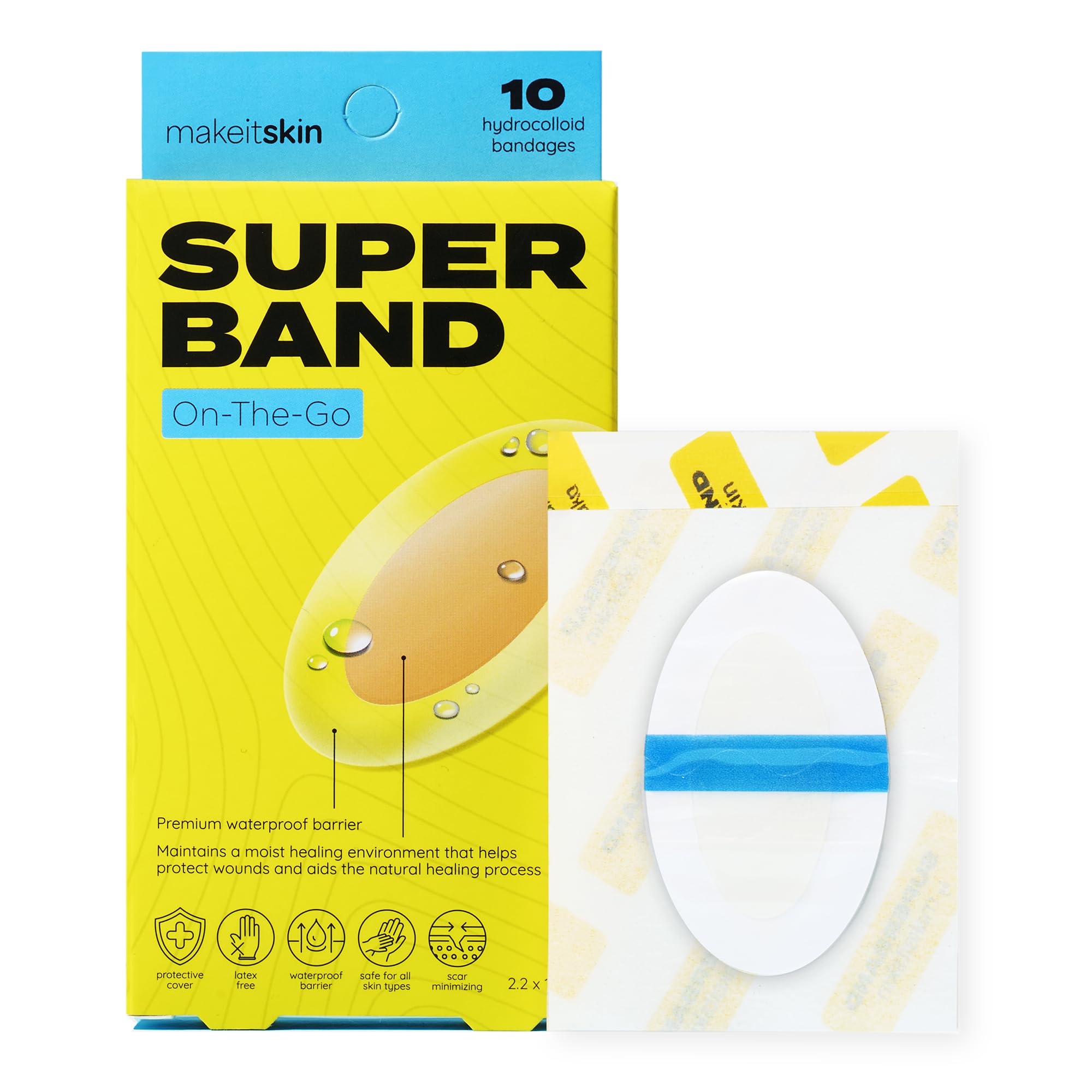 Superband Hydrokolloid-Bandagen, für unterwegs, 10 Stück | Wasserdichte Bandagen, Hydrokolloid-Pflaster, Blasenverbände, Insektenstichpflaster, Erste Hilfe, 5,6 x 3,6 cm