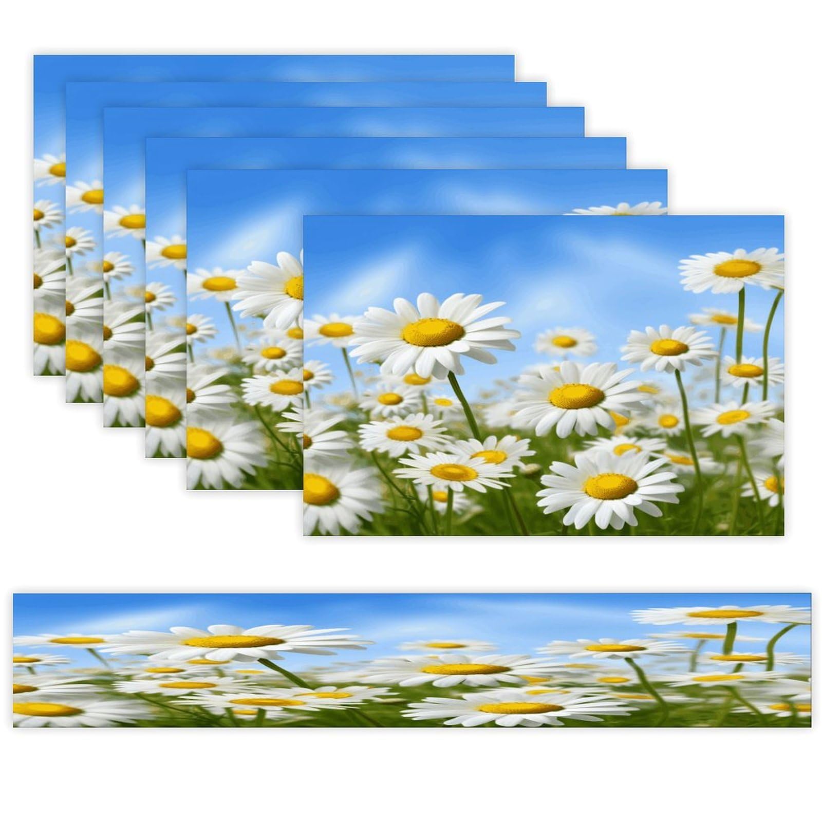 Spring Daisy Flowers Table Runner and Placemats Set of 6 Heat Resistant Table Runner Place Mats Modern Cloth Table Mat Washable Linen Placemat Festive Reusable Set