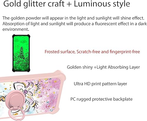 Miniatura 3 de Kalley Black 3 Case Compatible with Kalley Black 3 Phone Case Cover [with Tempered Glass Screen Protector][Ring Support][Gold Glitter+Luminous]