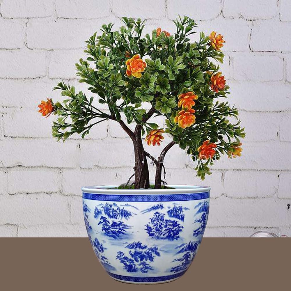 Bardzo duża niebiesko-biała ceramiczna doniczka 1 zestaw chińskich ceramicznych doniczek na kwiaty dekoracyjna 42 cm doniczka z tacami do wewnątrz na zewnątrz biurko ogród balkon