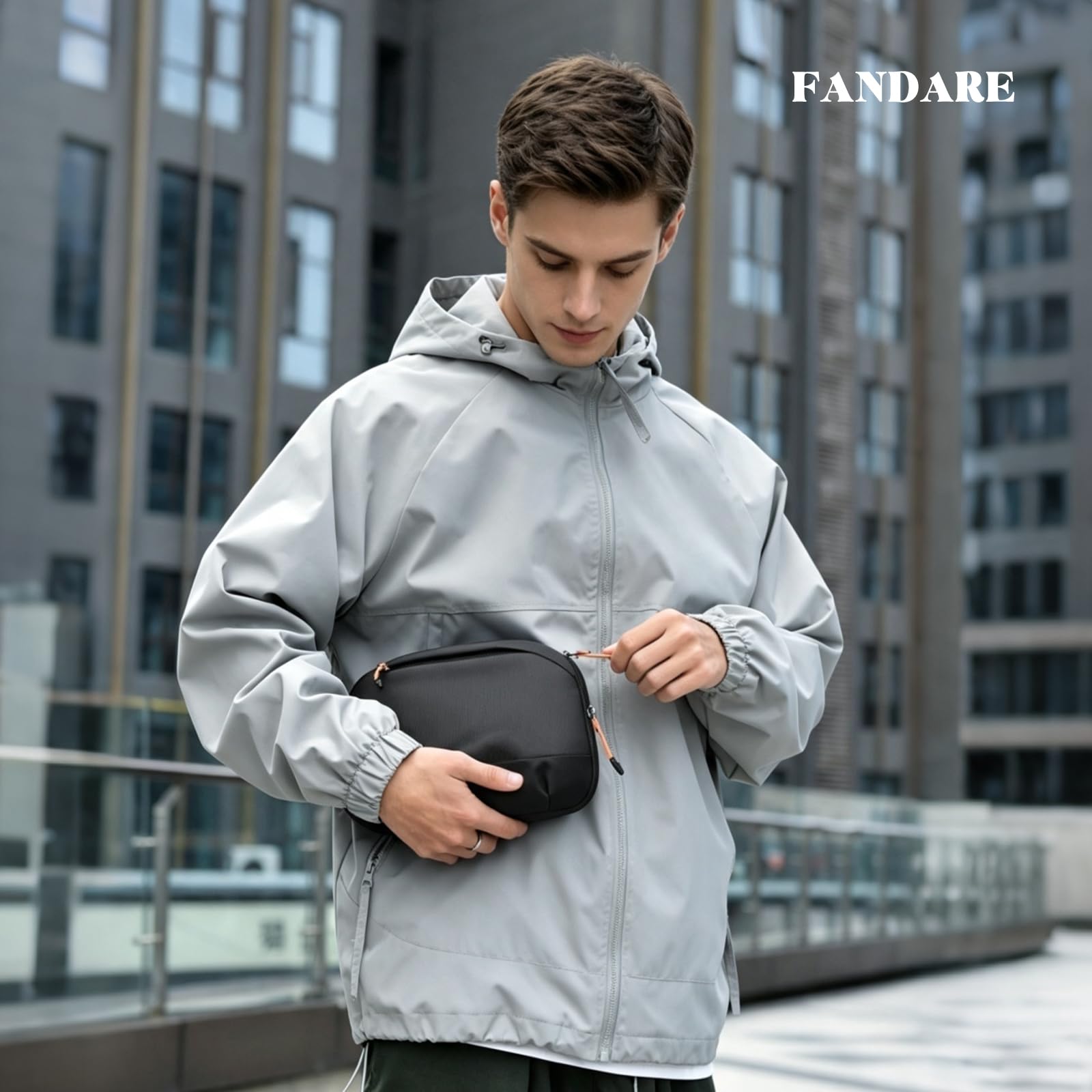 FANDARE Custodia Organizer Portatile per Cavi e Accessori Elettronici Nero | 5 scomparti pieghevoli, elastico anti-groviglio, tasca per batteria, apertura 180°, leggero in poliestere