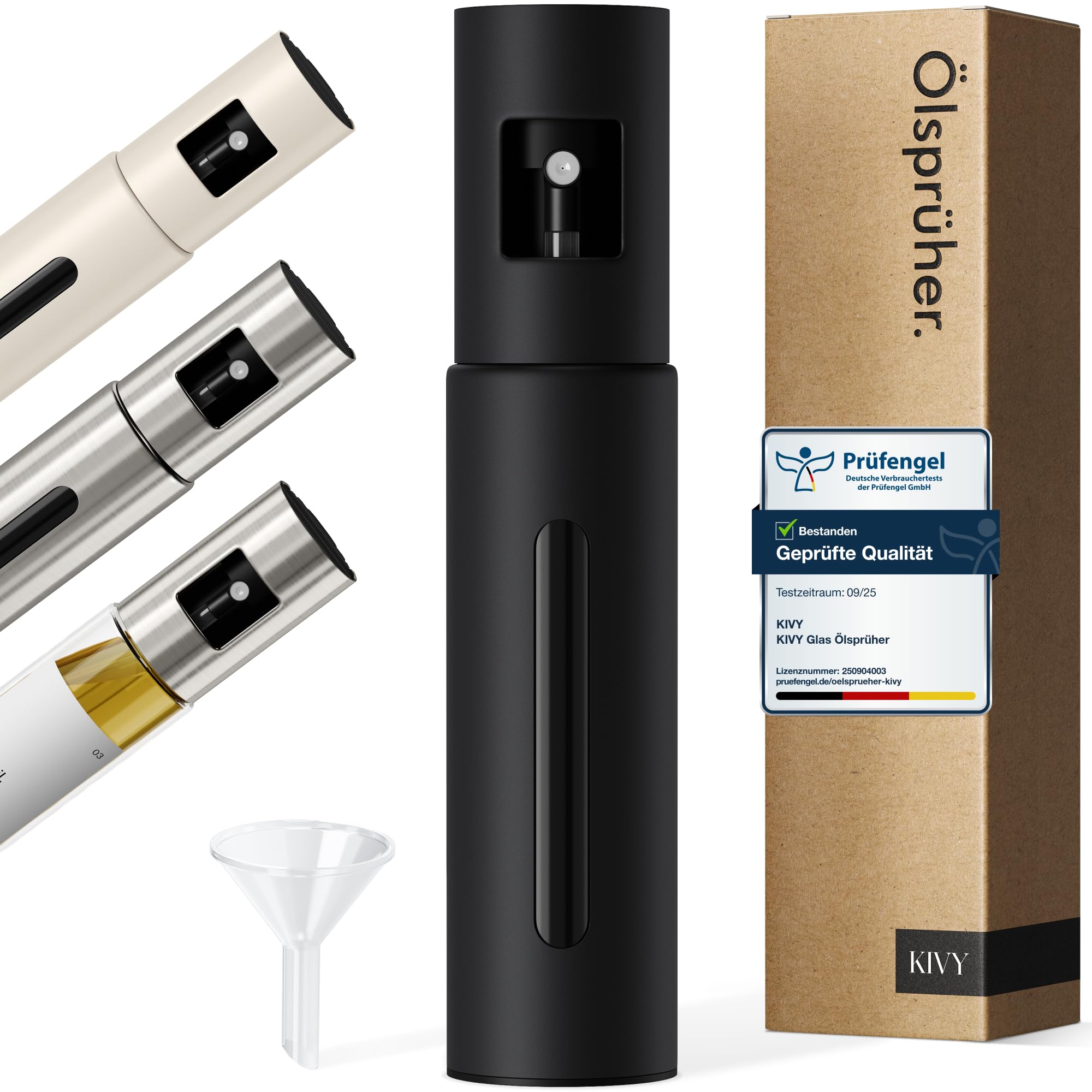 KIVY Ölsprüher [100ML] - Öl Sprühflasche mit Präzisem Sprühkopf - Ölspray Oil Sprayer Oelsprüher - Ölsprühflasche Ölzerstäuber - Sprühöl Kochen Ölsprayer - Olivenöl Spray Öl-Sprühflasche - Schwarz