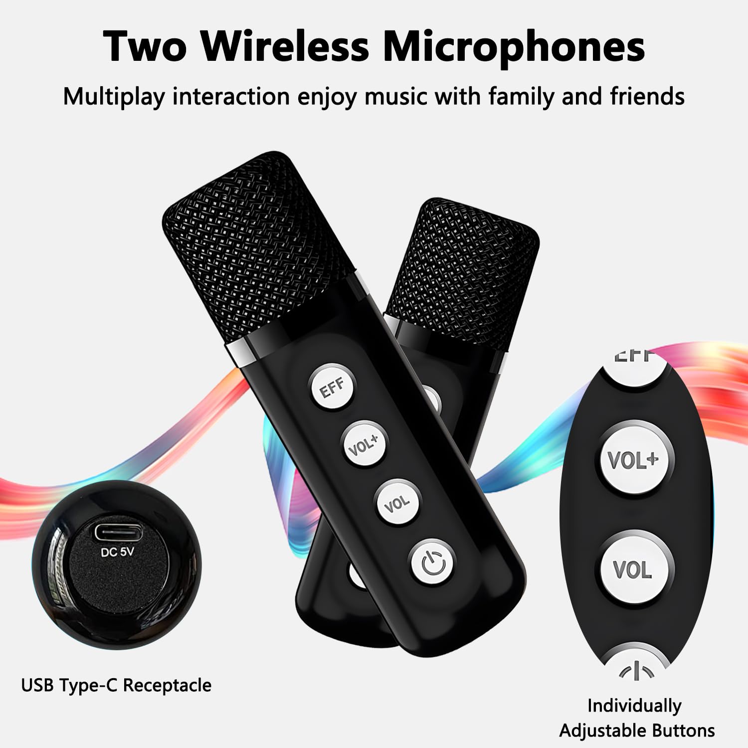 Machine de Karaoké avec 2 Microphones, Enceinte Karaoke 2 Micro Sans Fil pour Enfants Adultes, Portable Baffle Bluetooth Partybox avec Lumières LED pour Les Réunions de Famille/Le Camping en Plein Air