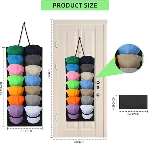 Miniatura 5 de Perchero para gorras de béisbol, 14 bolsillos profundos, percheros para gorras de béisbol, perchero para sombreros de béisbol para puerta de pared