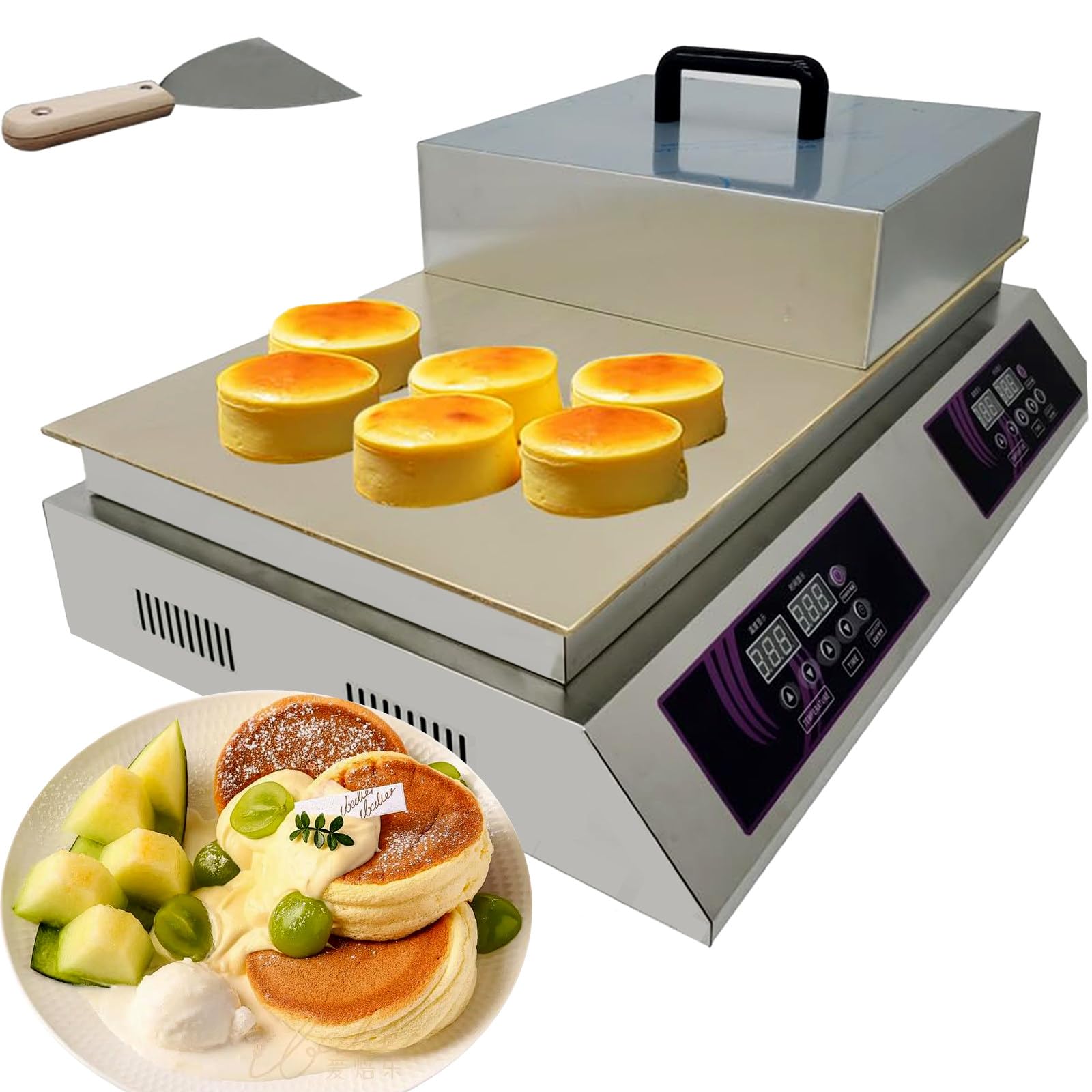 SENJINGHUA Electric Souffle Making Machine, Electric Dorayaki Baker Pancake Souffle Maker Machine, 60~240℃ Adjustable Temperature with Stainless Steel Cover, for Restaurants, Bakeries Dualhead