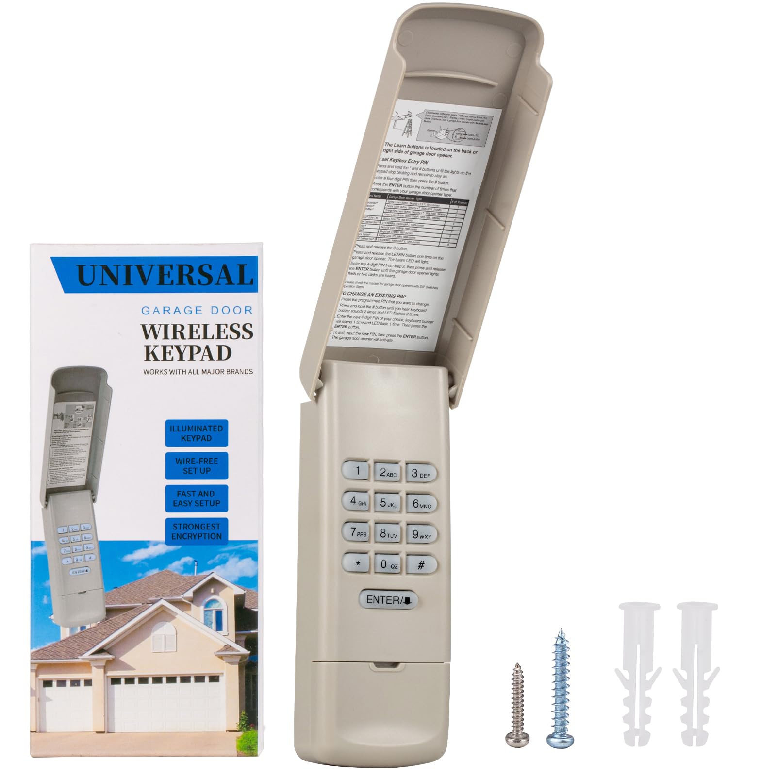 Garage Door Keypad Opener Keypads Remotes Universal Wireless Remote Openers Key Controller Wireless Keypad Keyless Entry Compatible with Craftsman Liftmaster Chamberlain Learn Button or DIP Switch
