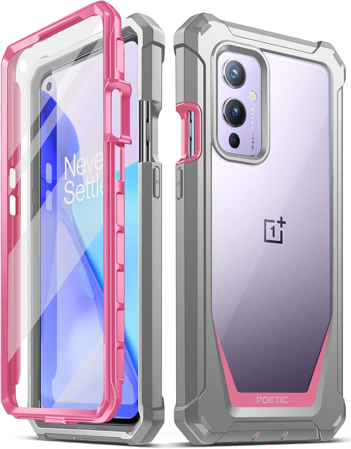 Poetic Guardian Series Case Designed for Oneplus 9 5G, Full-Body Hybrid Shockproof Bumper Cover with Built-in-Screen Protector, Pink/Clear