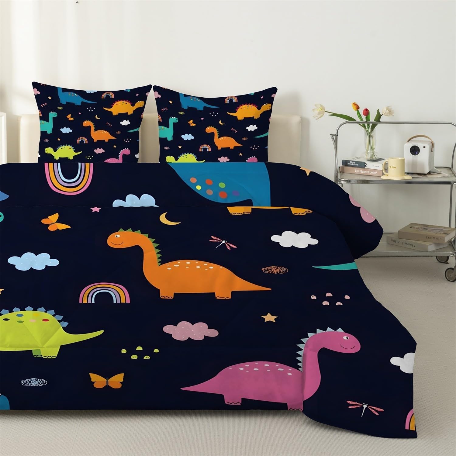 Genérico Edredon Cama 180 Dinosaurios Edredón Nordico Adulto sin Funda Reversible Estilo Caricatura Estampado Suave Ligero Transpirable Duvet 240x260 cm Incluye 2 Fundas de Almohada 50x75 cm YUe84