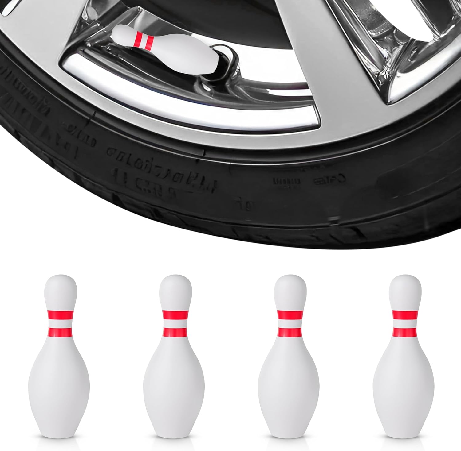 Bowling Pin Tire Valve Stem Caps – Universal Fit Car Accessories, Leak-Proof & Easy to Install – 4 Pack