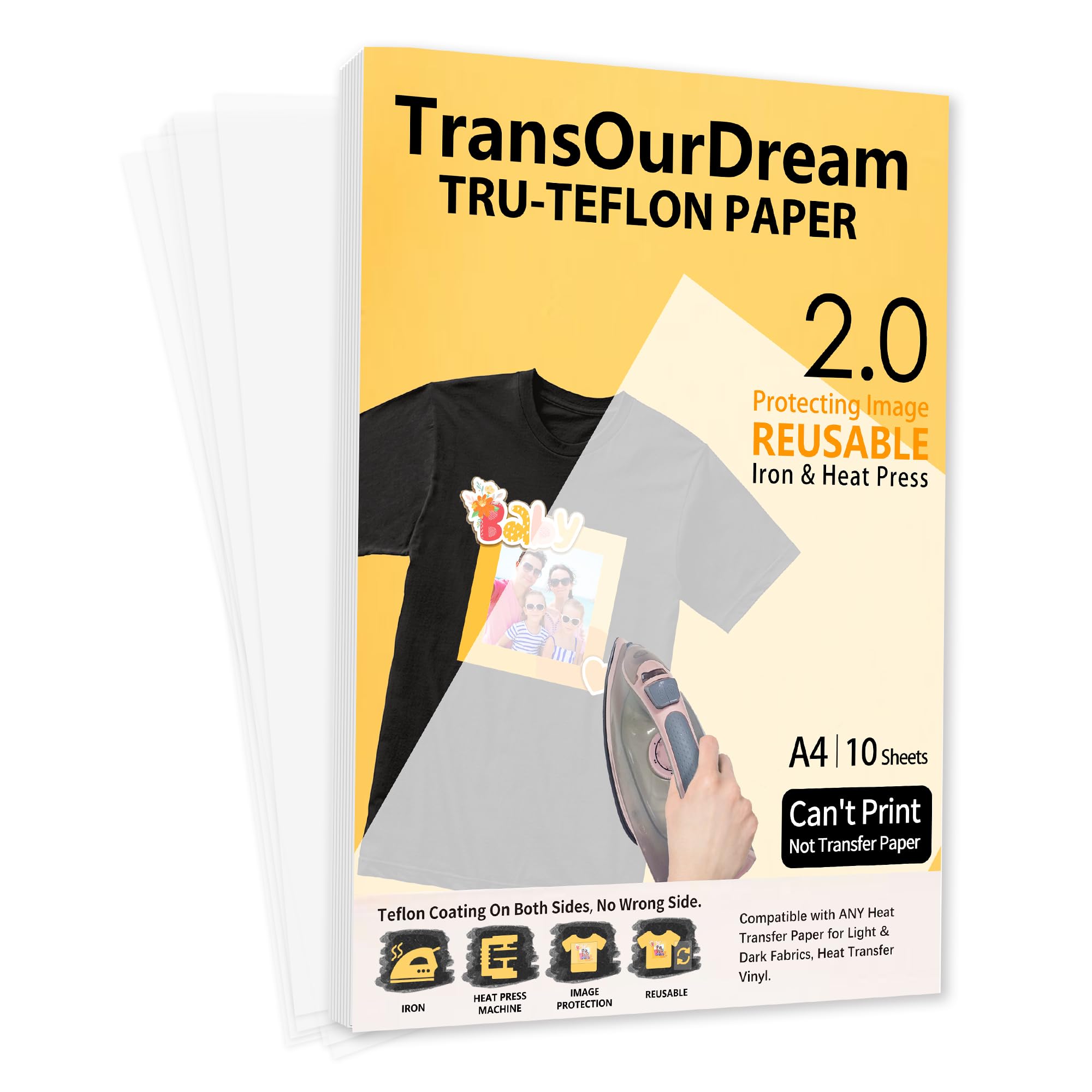 TransOurDream Silicone Ironing Paper for Fabric Transfers A4 10 Sheets — image 1