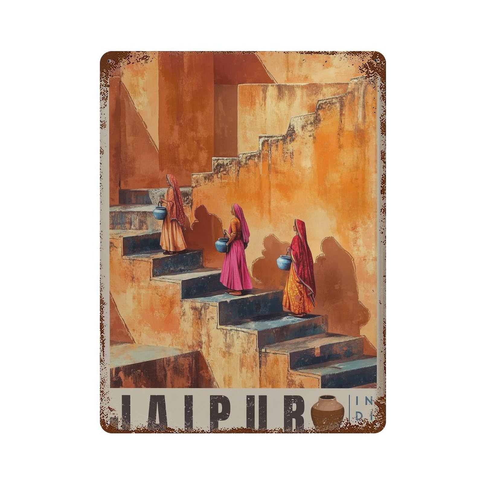 xiaoxiaoshen Travel Jaipur Stepwell Scene Wall Decor Art Metal Tin Poster Modern Home Decor Art Home Bar Shop Decorations Vintage Sign 40x30cm