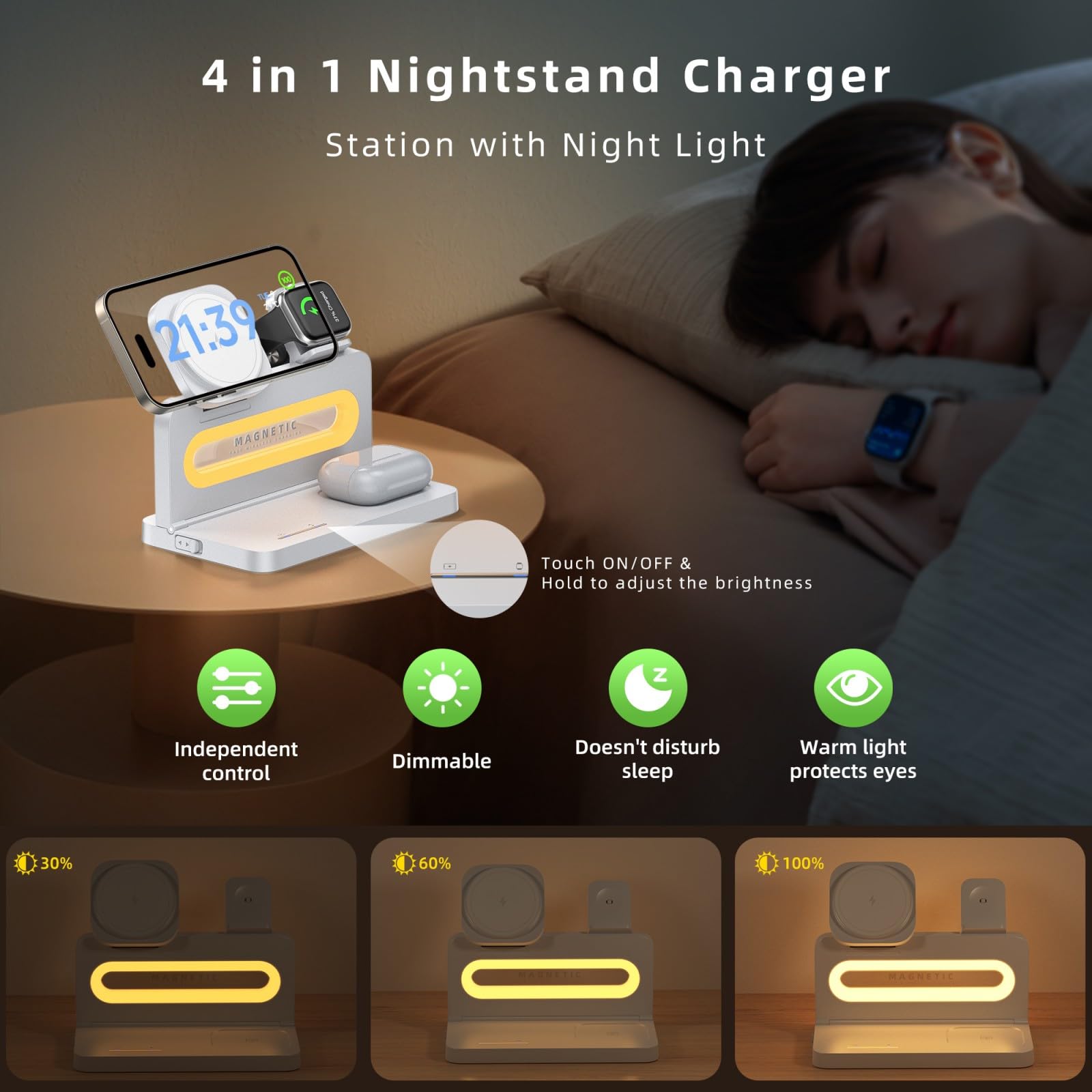 Bezprzewodowa stacja ładująca 3 w 1 do ładowarki Apple MagSafe, magnetyczny stojak na ładowarkę bezprzewodową do iPhone'a 16, 15, 14, 13, 12, składana stacja ładująca do urządzeń Apple iWatch, AirPods