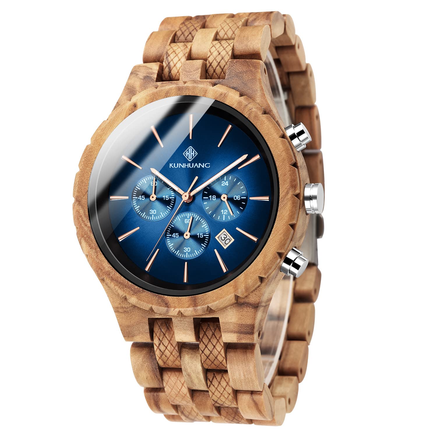 yashidun Stylish Men's Wooden Watch | Multifunctional Wristwatch with Calendar | Lightweight & Comfortable | Natural Wood Design | Casual Wear-picture-52