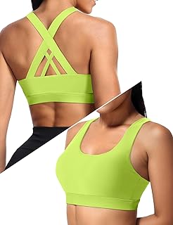 Sports Bras for Women, Criss Cross Back Medium Support Bras for Large Bust, Strappy Yoga Workout Bra with Pads