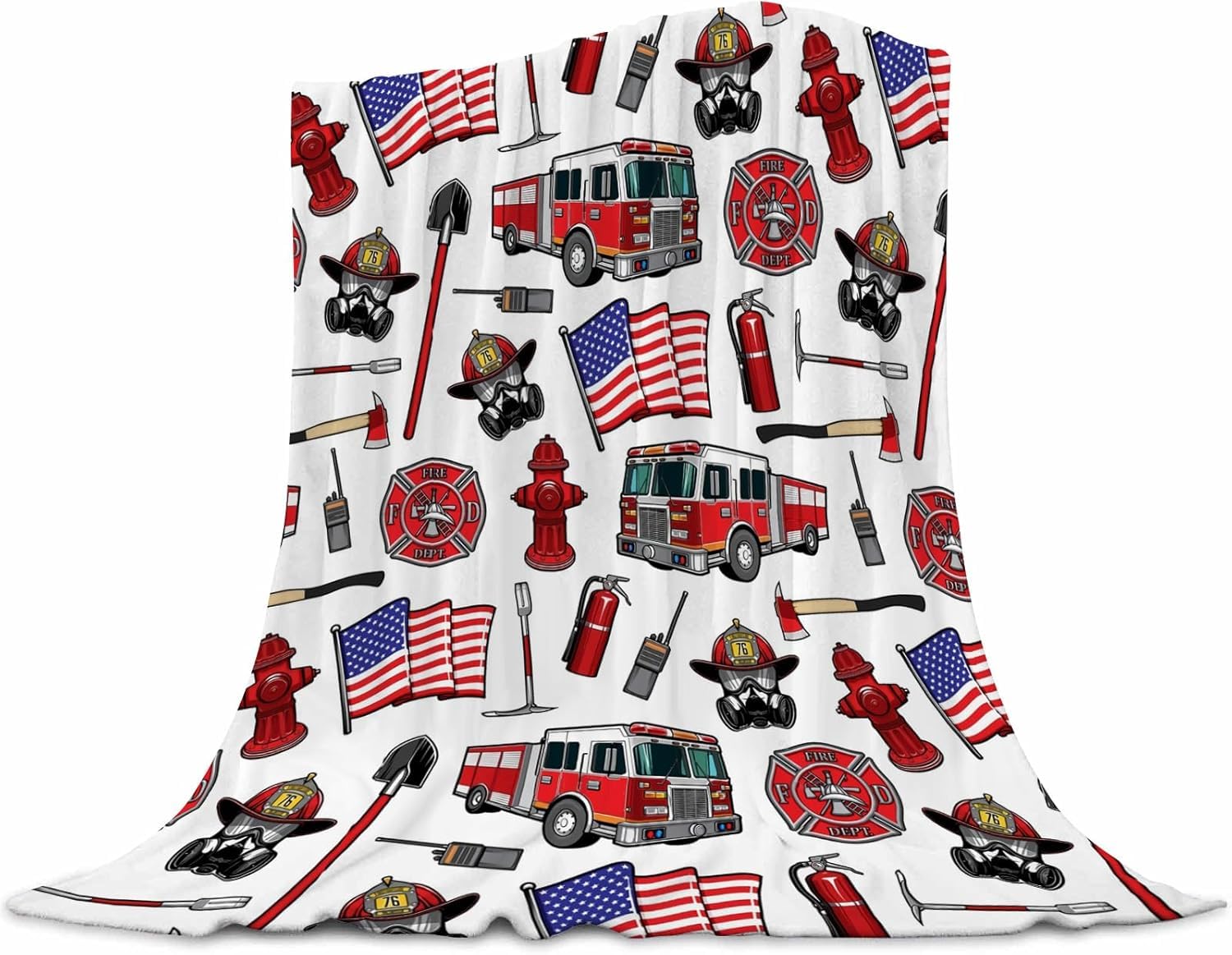 Firefighter Baby Blanket 30x40 Inches - Super Soft Fire Truck Blankets for Toddler Boys &amp; Girls - Fluffy Fleece Fireman Blanket for Kids, Nursery, Stroller - Cozy Lightweight Throw Gift for Infants