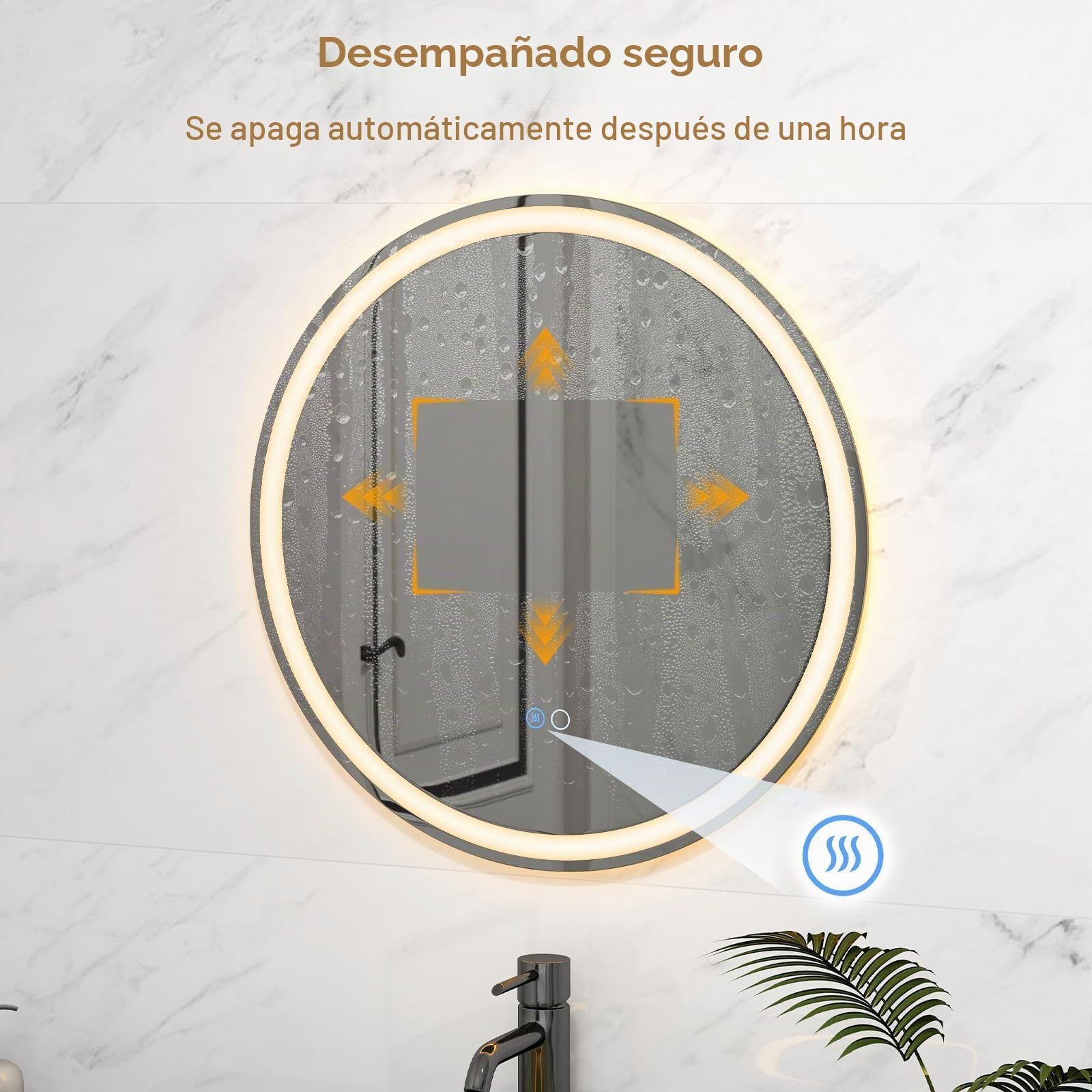 FANTASK Espejo de baño LED con iluminación, 60 cm, Redondo, antivaho, Espejo de Pared Regulable con Interruptor táctil y función de Memoria, Espejo Colgante LED para baño, 60 x 60 cm, Plateado