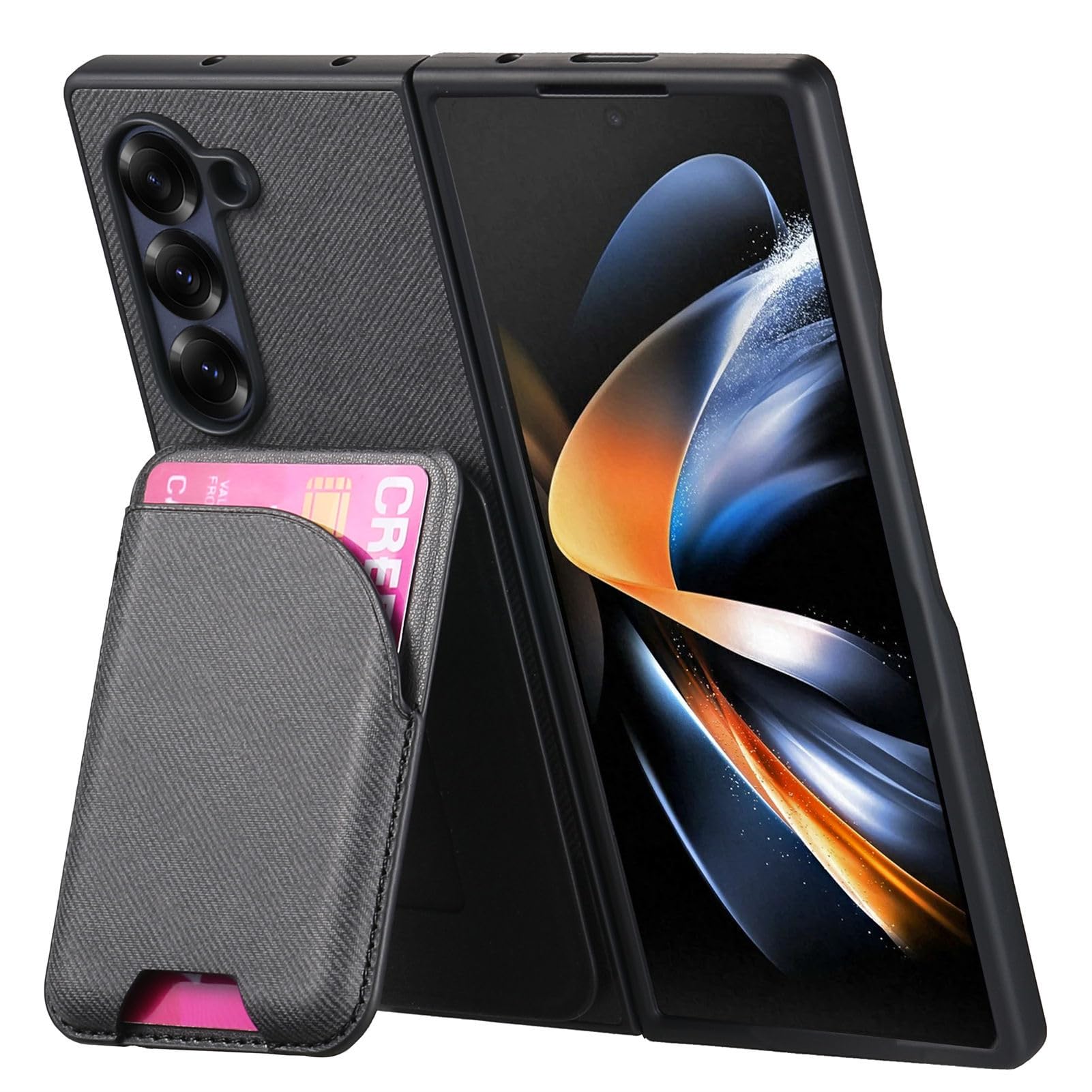 Funda De Cuero For Samsung Galaxy Z Fold 8 Ultra, Ranura For Tarjeta Funda Magnética Desmontable For Teléfono Función De Soporte Flip Silicona Borde Suave Protección contra Caídas(Black)