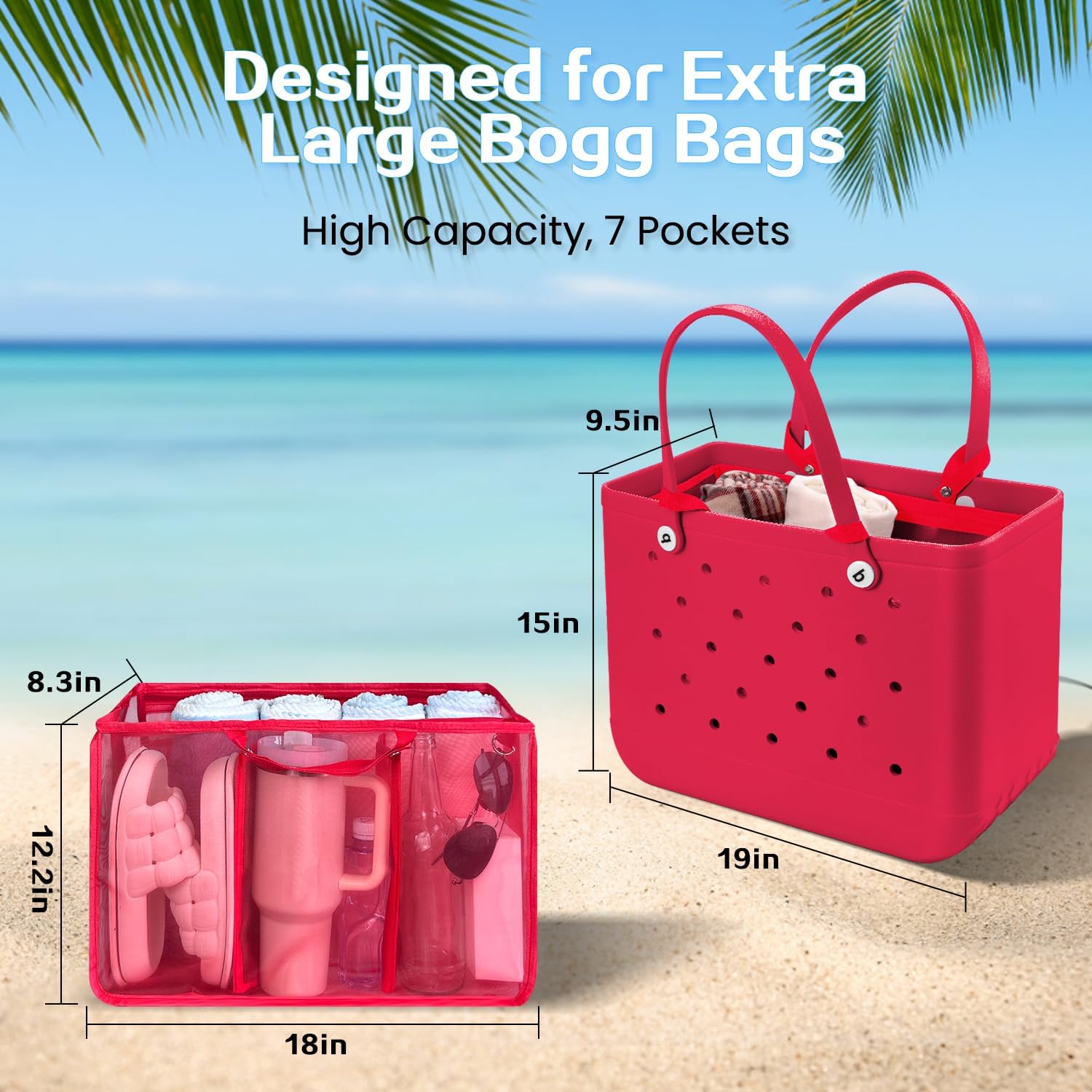 XYFuuee ビーチバッグオーガナイザーインサート Xラージボグバッグアクセサリー用 オリジナルXL 軽量メッシュインサート仕切り