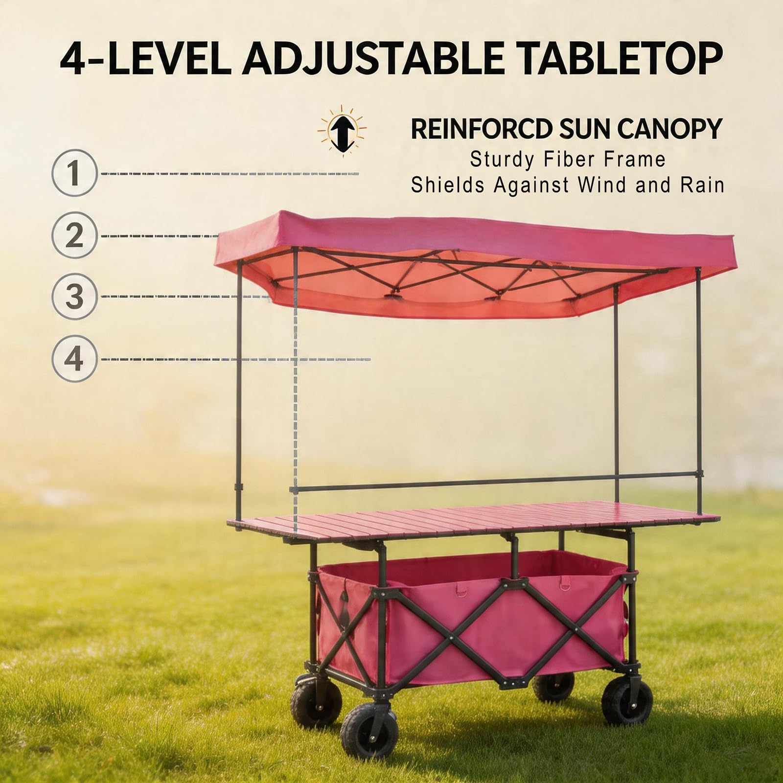 Puesto de Venta Plegable Carro Móvil de Venta Ambulante de Comida con Ruedas Freno y Remolque Pequeño para la Venta de Frutas Verduras y Bebidas.(Brown,160x60cm)