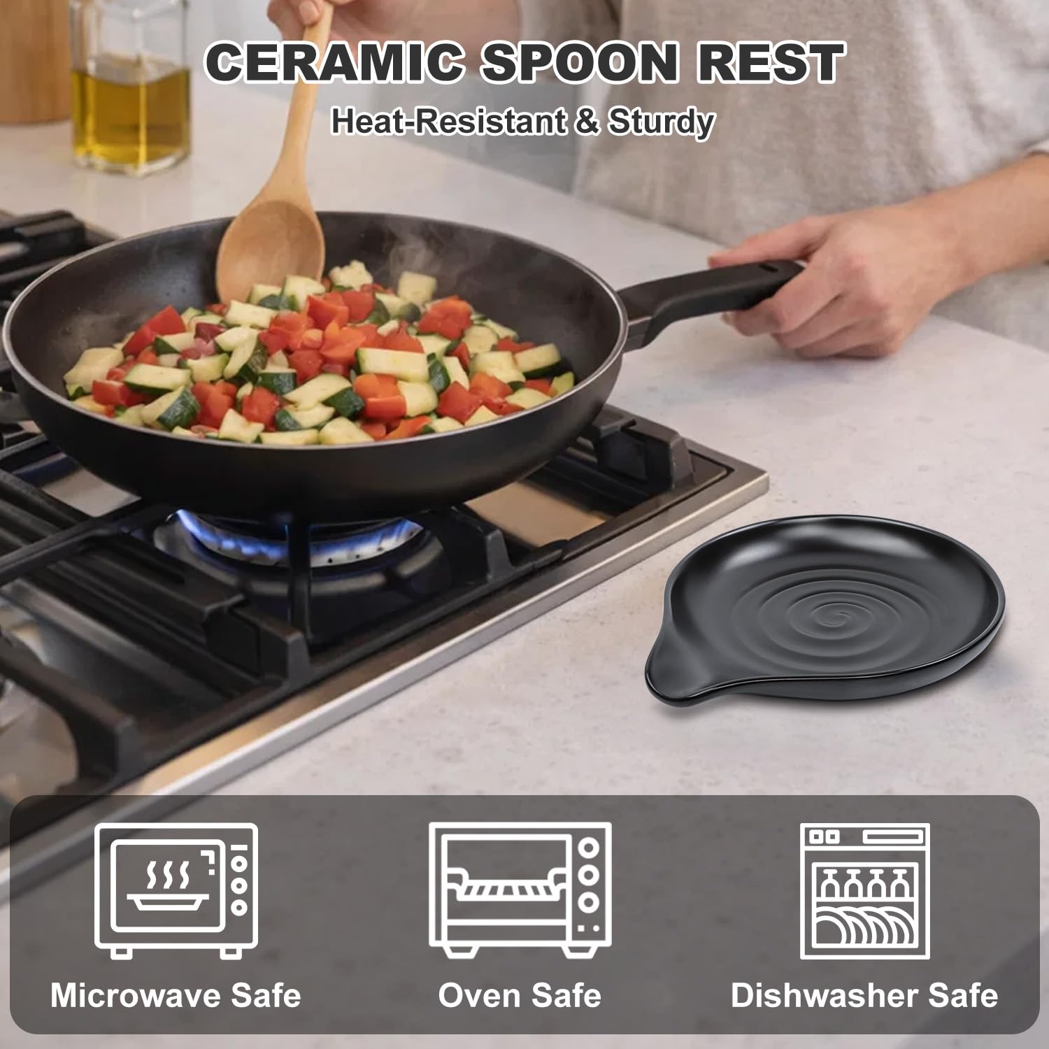 Reposa Cucharas Cocina, Reposacucharas de Cerámica con Diseño en Espiral Para Estufa, Encimera de Cocina Y Mesa; Soporte Resistente Al Calor Para Cucharones Y Espátulas