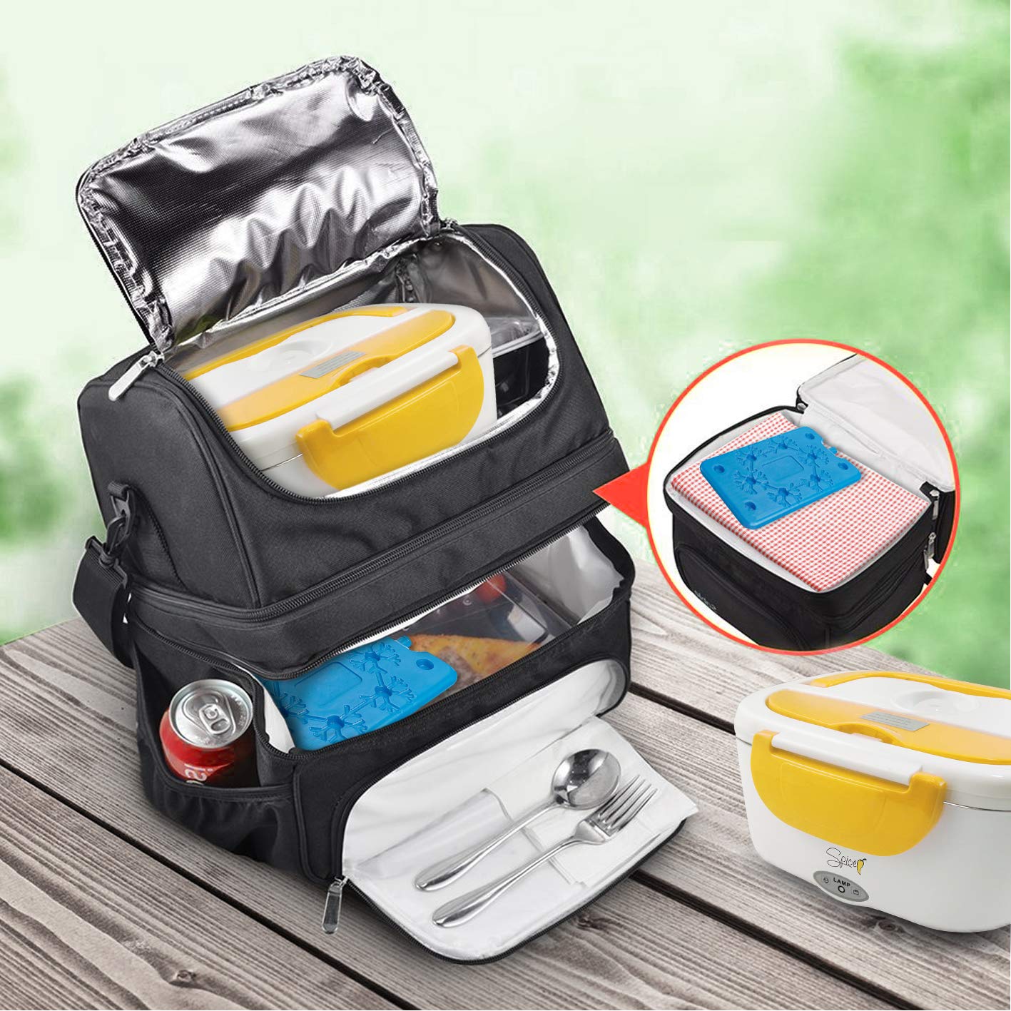SPICE Borsa Termica Caldo e Freddo Big Size Grande capacità 22 L con Tracolla Porta Pranzo + Bottiglia Termica Acciaio Inox 750 ml Doppia Parete + Set 3 Posate in Acciaio Inox