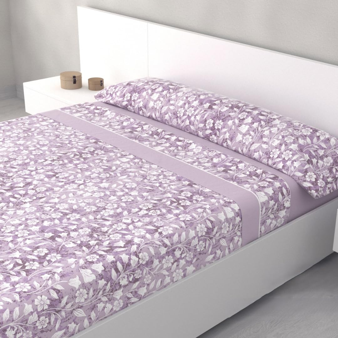 HM'S HOME'SECRET Juego de Sábanas de 100% Microfibra, 3 Piezas, Varios Modelos y Tamaños. (Cama 135cm, Anais Malva)