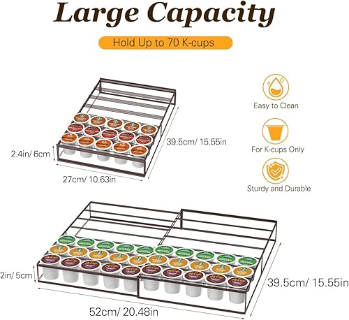 Miniatura 9 de Kssiaz Soporte para tazas K, soporte expandible para cápsulas de café compatible con Keurig K-Cup, organizador de cajones de taza K con capacidad